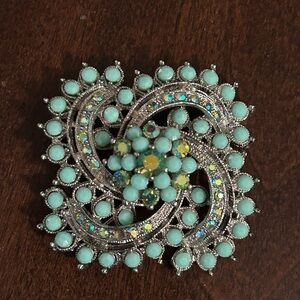 Elegant Silver, Green and Turquoise Brooch